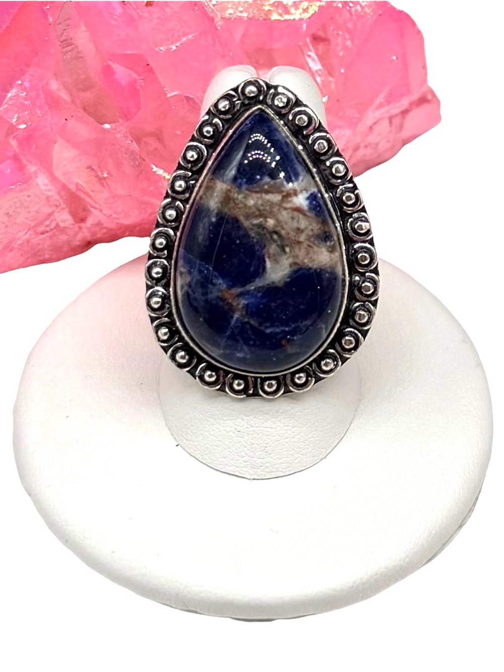 Sodalite Ring Size 7.5 925 Sterling Silver Overlay Blue Teardrop Stone